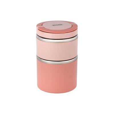 Delcasa 930 Ml Lunch Box - Dc3212/ With 2 Layers, Round Tiffin With Stainless Steel Inner/ Food-Grade, Bpa-Free, Airtight And Leakproof Container For Kids And Adults, To Keep Food Fresh/ Compact, Portable Design With Handle/ Pink