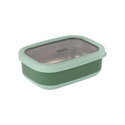 Delcasa 820 Ml Food Container- Dc3217/ Rectangle Tiffin Box With Stainless Steel Inner With Seal Lid Transparent Window, Pp Body/ Food-Grade, Bpa-Free, Airtight And Leakproof Containers For Kids And Adults, To Keep Foods Fresh/ Compact And Portable Design/ Green