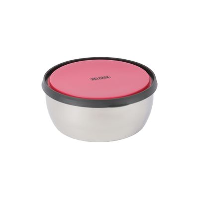 Delcasa 1000 Ml Stainless Steel Lunch Box- Dc3219/ Round Tiffin With Rubber Ring Lid, Unique Opening Position/ Food-Grade, Bpa-Free, Airtight And Leakproof Containers For Kids And Adults, To Keep Foods Fresh/ Compact And Portable Design/ Silver And Pink