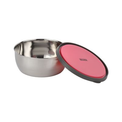 Delcasa 1000 Ml Stainless Steel Lunch Box- Dc3219/ Round Tiffin With Rubber Ring Lid, Unique Opening Position/ Food-Grade, Bpa-Free, Airtight And Leakproof Containers For Kids And Adults, To Keep Foods Fresh/ Compact And Portable Design/ Silver And Pink