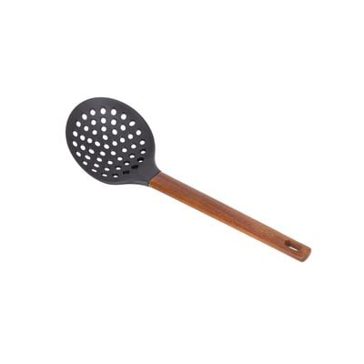 Delcasa Nylon Skimmer- Dc3152/ With Stylish Long Wooden Handle, Ideal For Cooking, Drain And Serving Food/ Food-Grade, Elegant And Lightweight Design/ Black And Brown