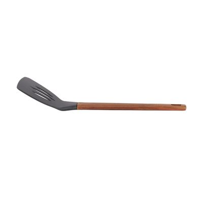 Delcasa Nylon Slotted Turner- Dc3154/ With Wooden Handle, Stylish And Long/ Gentle On Cookware, Ideal For Serving, Transferring, Draining And Cooking Food/ Highly Durable, Light-Weight, Versatile Uses/ Black And Brown