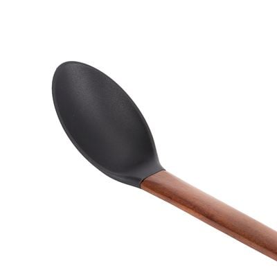 Delcasa Nylon Solid Spoon- Dc3155/ With Stylish Wooden Handle, Ideal For Cooking And Serving Food/ Food-Grade, Elegant And Lightweight Design/ Black And Brown