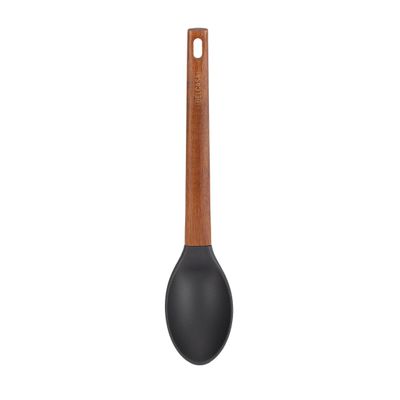 Delcasa Nylon Solid Spoon- Dc3155/ With Stylish Wooden Handle, Ideal For Cooking And Serving Food/ Food-Grade, Elegant And Lightweight Design/ Black And Brown