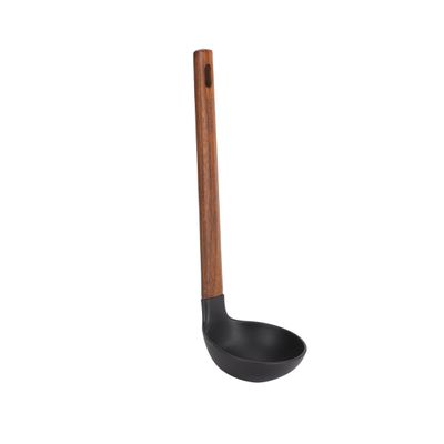 Delcasa Nylon Soup Ladle- Dc3157/ With Wooden Hand, Ideal For Serving Soups, Curry, Sauces, Etc./ Deep Spoon With A Comfortable Handle/ Elegant And Lightweight Design, Food-Grade With Wide Bowl/ Black And Brown