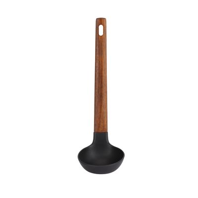 Delcasa Nylon Soup Ladle- Dc3157/ With Wooden Hand, Ideal For Serving Soups, Curry, Sauces, Etc./ Deep Spoon With A Comfortable Handle/ Elegant And Lightweight Design, Food-Grade With Wide Bowl/ Black And Brown