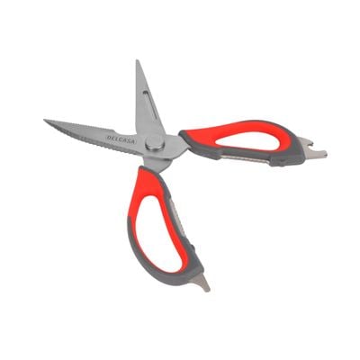 Delcasa 9" Multipurpose Kitchen Scissors- Dc3197/ 7-In-1 Design, With Stainless Steel And Pp Tpr Handle, Dishwasher Safe/ Perfect For Cutting Meat, Poultry, Fish Scaler, Peel Vegetables, Fruits, Nut Cracker, Screw, Bottle Opener/ Red