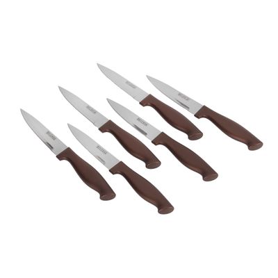 Delcasa Paring Knife Set- Dc3233/ Pack Of 6, With Ultra Sharp Stainless Steel Blades, Non-Slip Pp Handle/ 100% Food-Grade, Suitable For Dining Table, Home And Restaurant/ Perfect For Cutting Small Vegetables, Peeling Fruits, Etc./ Silver And Brown