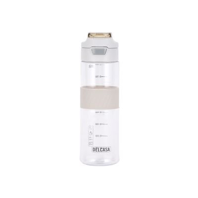 Delcasa Plastic Water Bottle- Dc3236/ 850 Ml, With Volume Tracker And Push Button Mechanism/ Suitable For School, Office And Gym/ Leak-Proof And Eco-Friendly/ Food-Grade And Elegant Design, Transparent Body/ Beige