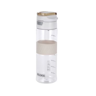 Delcasa Plastic Water Bottle- Dc3236/ 850 Ml, With Volume Tracker And Push Button Mechanism/ Suitable For School, Office And Gym/ Leak-Proof And Eco-Friendly/ Food-Grade And Elegant Design, Transparent Body/ Beige