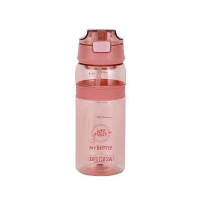 Delcasa 700 Ml Water Bottle- Dc3237/ With Volume Tracker, Motivational Bottles With Flip Lid, Push Button And Straw / Perfect For School, Office And Gym/ Leak-Proof And Eco-Friendly, Food-Grade And Elegant Design/ Pink