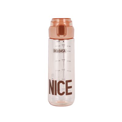 Delcasa Plastic Water Bottle- Dc3238/ 750 Ml, With Volume Tracker And Push Button Mechanism/ Portable, Suitable For School, Office And Gym/ Leak-Proof And Eco-Friendly/ Food-Grade And Elegant Design, Transparent Body/ Brown