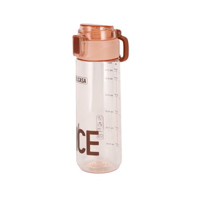 Delcasa Plastic Water Bottle- Dc3238/ 750 Ml, With Volume Tracker And Push Button Mechanism/ Portable, Suitable For School, Office And Gym/ Leak-Proof And Eco-Friendly/ Food-Grade And Elegant Design, Transparent Body/ Brown