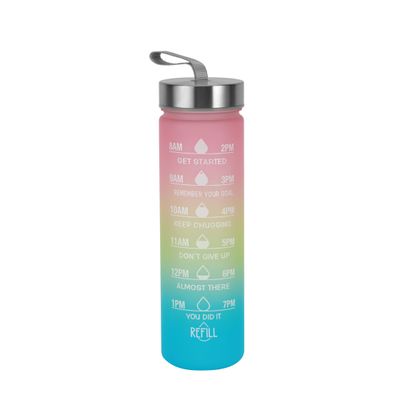 Delcasa Plastic Water Bottle- Dc3250/ 875 Ml, With Motivational Quotes, Volume Tracker And Push Button Mechanism/ Portable, Suitable For School, Office And Gym/ Leak-Proof, Food-Grade And Elegant Design/ Multicolor