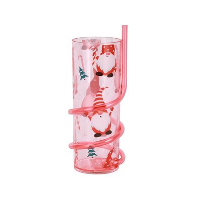 Delcasa 350 Ml Straw Glass- Dc3271/ Fancy Cup With Straw For Adults, Kids And Toddlers/ 100% Food-Grade, Non-Toxic, Odorless With Durable And Leak-Proof Plastic Construction/ Light-Weight And Simple Design/ Pink, Santa Themed