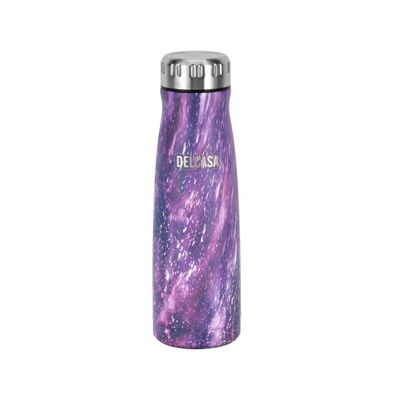 Delcasa 500 Ml Stainless Steel Vacuum Bottle- Dc3289/ Hot And Cold Compatible, Preserves The Flavor And Freshness, Unbreakable/ Portable, Leak-Resistant And Light-Weight/ Suitable For Indoor And Outdoor Use/ Purple, Galaxy Themed