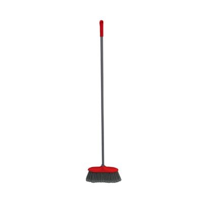 Delcasa Floor Broom With A Metal Stick- Dc3369/ Large And Wide Head With Angled Bristles/ Compatible With All Floor Types/ Ideal For Sweeping And Cleaning Room, Bathroom, Kitchen/ Highly Durable, Light-Weight And Elegant Design/ Red And Black