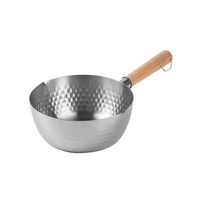 Delcasa 18 Cm Stainless Steel Saucepan- Dc3230/ Stylish Design With Hammered Mesh Pattern And Wooden Handle/ With Pouring Spout, Perfect For Making Sauces, Reducing, Browning, Sauting, Etc., Induction Compatible / Silver And Brown