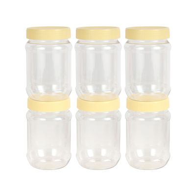 Delcasa Round Pet Jar Set- Dc3317/ 500 Ml, Pack Of 6 Airtight Storage Containers/ Transparent Jars For Pulses, Cereals And Spices/ Plastic Canister Kitchen Accessories For Organization / Clear Body