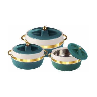 Delcasa Majestic Insulated Casserole Set Of 3- Dc3378/ Stainless Steel Inner With Double Wall Construction/ Comes In 1350Ml, 2250Ml And 2950Ml Sizes/ Hot And Cold Food-Safe, Easy To Carry, Firm Twist Lock Lid/ Elegant And Unique Design, Extra-Deep, Hassle-Free/ Green