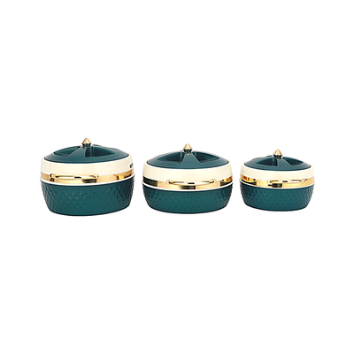 Delcasa Majestic Insulated Casserole Set Of 3- Dc3378/ Stainless Steel Inner With Double Wall Construction/ Comes In 1350Ml, 2250Ml And 2950Ml Sizes/ Hot And Cold Food-Safe, Easy To Carry, Firm Twist Lock Lid/ Elegant And Unique Design, Extra-Deep, Hassle-Free/ Green