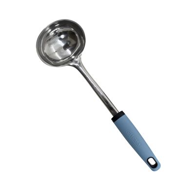 Delcasa Stainless Steel Soup Ladle- Dc3354/ With Pp Hand, Ideal For Serving Soups, Curry, Sauces, Etc./ Deep Spoon With A Comfortable Handle/ Elegant And Lightweight Design, Food-Grade With Wide Bowl/ Silver And Blue