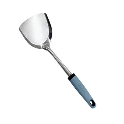 Delcasa Stainless Steel Solid Turner- Dc3356/ With Pp Handle, Stylish And Long, Perfect For Flipping, Transferring And Tossing/ Elegant And Lightweight Design, Foodgrade Kitchenware/ Silver And Blue