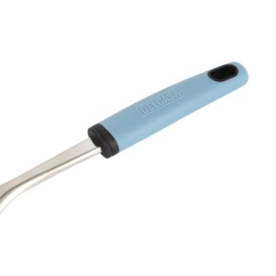 Delcasa Stainless Steel Slotted Turner- Dc3357/ With Pp Handle, Stylish And Long/ Gentle On Cookware, Ideal For Serving, Transferring, Draining And Cooking Food/ Highly Durable, Light-Weight, Versatile Uses/ Silver And Blue