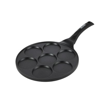 Delcasa 26 Cm Pancake Pan- Dc3220/ Cast Aluminum Construction With 7 Cavities With Non-Stick Coating/ For Mini Dosa, Crepe, Egg Omelets, Uttapam, Snacks, Etc./ Heat Resistant Handle, Multi-Purpose Flat Pans, Compatible With Hotplate, Halogen, Ceramic Gas Types, Pfoa And Ptfe Free/ Black