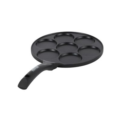 Delcasa 26 Cm Pancake Pan- Dc3220/ Cast Aluminum Construction With 7 Cavities With Non-Stick Coating/ For Mini Dosa, Crepe, Egg Omelets, Uttapam, Snacks, Etc./ Heat Resistant Handle, Multi-Purpose Flat Pans, Compatible With Hotplate, Halogen, Ceramic Gas Types, Pfoa And Ptfe Free/ Black