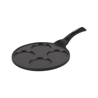 Delcasa 26 Cm Pancake Pan- Dc3221/ Cast Aluminum Construction With 4 Cavities With Non-Stick Coating/ For Mini Dosa, Crepe, Egg Omelets, Uttapam, Snacks, Etc./ Heat Resistant Handle, Multi-Purpose Flat Pans, Compatible With Hotplate, Halogen, Ceramic Gas Types, Pfoa And Ptfe Free/ Black