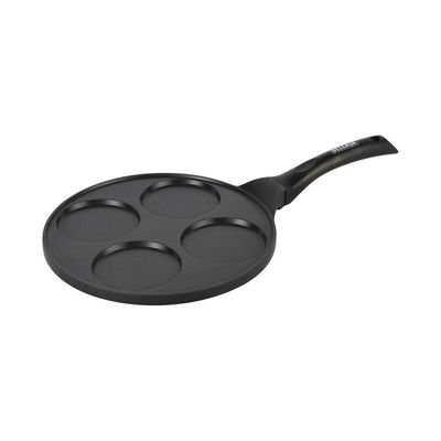 Delcasa 26 Cm Pancake Pan- Dc3221/ Cast Aluminum Construction With 4 Cavities With Non-Stick Coating/ For Mini Dosa, Crepe, Egg Omelets, Uttapam, Snacks, Etc./ Heat Resistant Handle, Multi-Purpose Flat Pans, Compatible With Hotplate, Halogen, Ceramic Gas Types, Pfoa And Ptfe Free/ Black