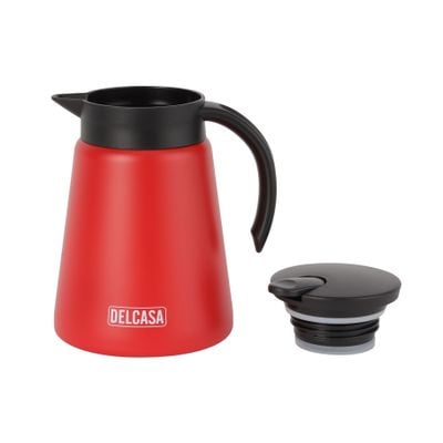 Delcasa 800 Ml Coffee Pot- Dc3280/ Double Wall Vacuum Insulated With Stainless Steel Inner And Sturdy Outer Body/ Keeps Your Drinks Hot Or Cold, Asbestos-Free And Hygienic/ Leak-Proof And Portable Design/ Suitable For Indoor And Outdoor Use/ Red And Black