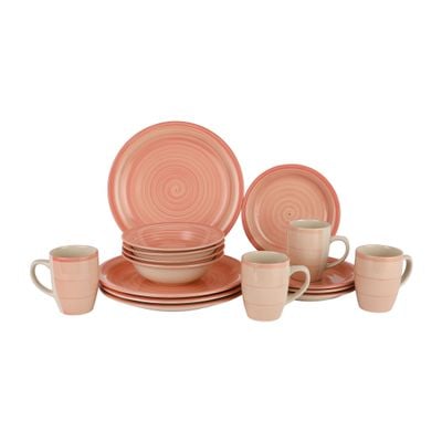 Delcasa 16 Piece Stoneware Dinner Set- Dc3179/ Includes Dinner And Side Plates, Soup Bowls And Mugs/ Dishwasher-Safe, Microwave-Safe And Freezer-Safe/ Eco-Friendly And Food-Grade/ Perfect For Home, Gifting, Etc./ Pink