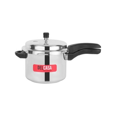 Delcasa 3.0 L & 5.0 L Combo Aluminum Pressure Cooker- Dc3377/ Equipped With Improved Pressure Regulator, Handle, Anti Implosion Lid And Stepped Bottom Design / Perfect For Cooking Curry, Rice, Porridge, Etc./ Compatible With Gas, Ceramic, Hotplate, Halogen Cooktops/ Silver