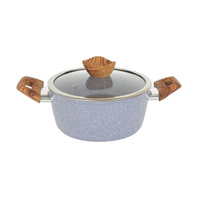 Delcasa 20 Cm Essential Casserole- Dc3325/ Non-Stick Forged Aluminium Cookware With Granite Coating, Compatible With Induction, Hot Plate, Halogen, Ceramic, Gas Cooktops/ With Glass Lid And Wooden Finish Bakelite Handles, Perfect For Cooking Stews, Curries, Soups, Rice, Etc. / Grey