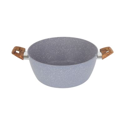 Delcasa 20 Cm Essential Casserole- Dc3325/ Non-Stick Forged Aluminium Cookware With Granite Coating, Compatible With Induction, Hot Plate, Halogen, Ceramic, Gas Cooktops/ With Glass Lid And Wooden Finish Bakelite Handles, Perfect For Cooking Stews, Curries, Soups, Rice, Etc. / Grey