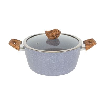 Delcasa 24 Cm Essential Casserole- Dc3327/ Non-Stick Forged Aluminium Cookware With Granite Coating, Compatible With Induction, Hot Plate, Halogen, Ceramic, Gas Cooktops/ With Glass Lid And Wooden Finish Bakelite Handles, Perfect For Cooking Stews, Curries, Soups, Rice, Etc. / Grey