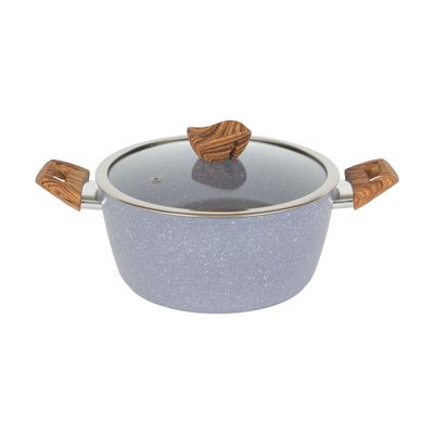 Delcasa 26 Cm Essential Casserole- Dc3328/ Non-Stick Forged Aluminium Cookware With Granite Coating, Compatible With Induction, Hot Plate, Halogen, Ceramic, Gas Cooktops/ With Glass Lid And Wooden Finish Bakelite Handles, Perfect For Cooking Stews, Curries, Soups, Rice, Etc. / Grey