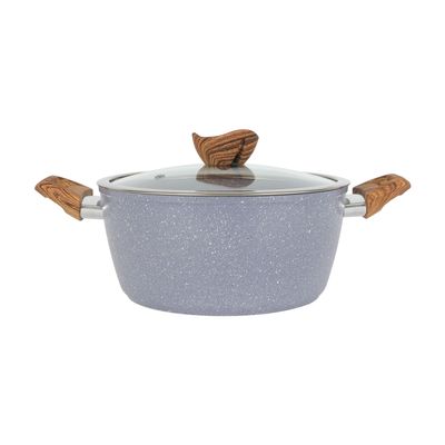 Delcasa 26 Cm Essential Casserole- Dc3328/ Non-Stick Forged Aluminium Cookware With Granite Coating, Compatible With Induction, Hot Plate, Halogen, Ceramic, Gas Cooktops/ With Glass Lid And Wooden Finish Bakelite Handles, Perfect For Cooking Stews, Curries, Soups, Rice, Etc. / Grey