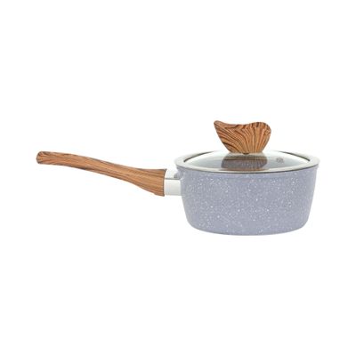 Delcasa 16 Cm Essential Saucepan With Glass Lid- Dc3331/ Stylish Design, Forged Aluminium Construction With Wooden-Finish Bakelite Handle And Knob/ Induction Compatible, Perfect For Making Sauces, Reducing, Browning, Sauting, Etc. / Grey