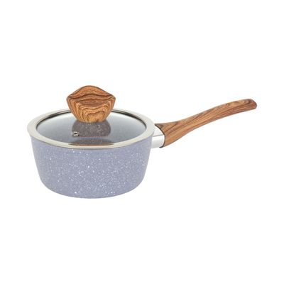 Delcasa 18 Cm Essential Saucepan With Glass Lid- Dc3332/ Stylish Design, Forged Aluminium Construction With Wooden-Finish Bakelite Handle And Knob/ Induction Compatible, Perfect For Making Sauces, Reducing, Browning, Sauting, Etc. / Grey