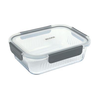 Delcasa 1520 Ml Rectangle Airtight Container With A Lid- Dc3243/ Borosilicate Glass Box With Silicone Sealing Ring Fitted Cover/ Transparent, Leak-Proof And Durable Design/ Perfect As A Tiffin, Storage Boxes, Etc./ Grey