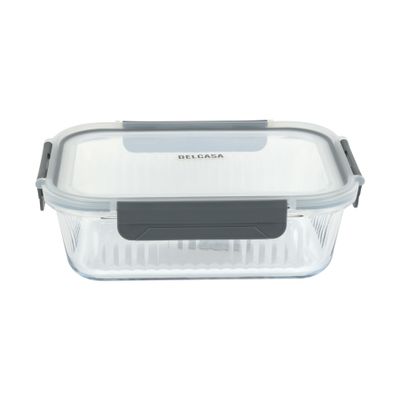 Delcasa 1520 Ml Rectangle Airtight Container With A Lid- Dc3243/ Borosilicate Glass Box With Silicone Sealing Ring Fitted Cover/ Transparent, Leak-Proof And Durable Design/ Perfect As A Tiffin, Storage Boxes, Etc./ Grey