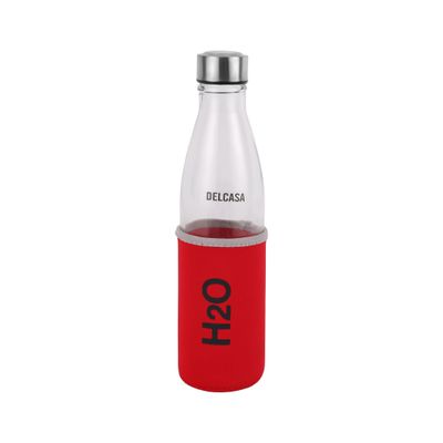 Delcasa 750 Ml Water Bottle- Dc3308/ Transparent Glass Bottles With Removable Cloth Cover/ Perfect For Home, Office And Gym/ Leak-Proof And Eco-Friendly/ Food-Grade And Elegant Design/ Red