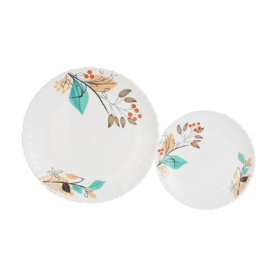 Delcasa 12 Piece Tropical Tranquility Opalware Dinner Set- Dc3304/ Includes Dinner And Dessert Plates, And Serving Bowls/ Dishwasher-Safe, Freezer And Microwave Safe/ Chip-Resistant And Food-Grade/ White
