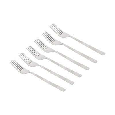 Delcasa 6-Piece Table Fork- Dc2870/ 19.5 Cm, Stylish And Light-Weight, 100% Food-Grade, Stainless Steel Construction/ Suitable For Dining Table, Home And Restaurant/ Ideal For Pasta, Rice Dishes, Meat, Vegetables, Dishwasher-Safe/ Silver 