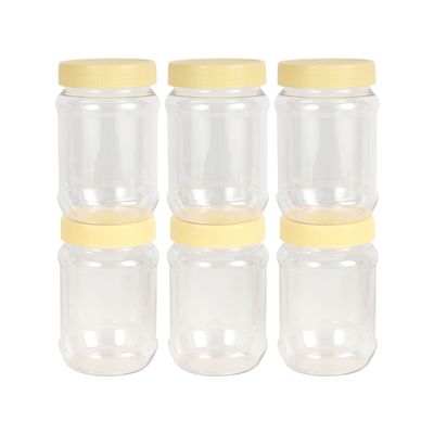 Delcasa Round Pet Jar Set- Dc3316/ 750 Ml, Pack Of 6 Airtight Storage Containers/ Transparent Jars For Pulses, Cereals And Spices/ Plastic Canister Kitchen Accessories For Organization / Clear Body