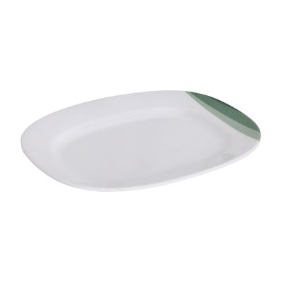 Delcasa 12" Melamineware Oval Plate- Dc3425/ Serving Plates, Elegant Color/ Perfect For Serving Rice, Noodles, Pasta, Salad/ Lightweight Dinnerware, Serveware/ Safe For Microwave, Freezer And Dishwasher/ White And Green