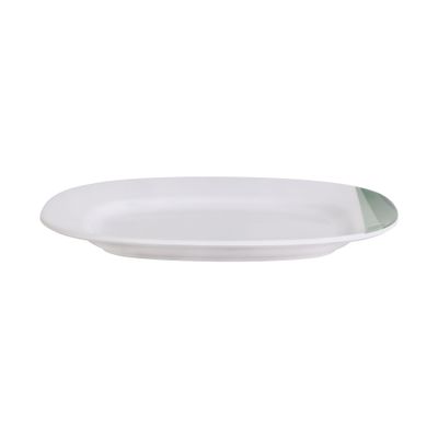 Delcasa 12" Melamineware Oval Plate- Dc3425/ Serving Plates, Elegant Color/ Perfect For Serving Rice, Noodles, Pasta, Salad/ Lightweight Dinnerware, Serveware/ Safe For Microwave, Freezer And Dishwasher/ White And Green